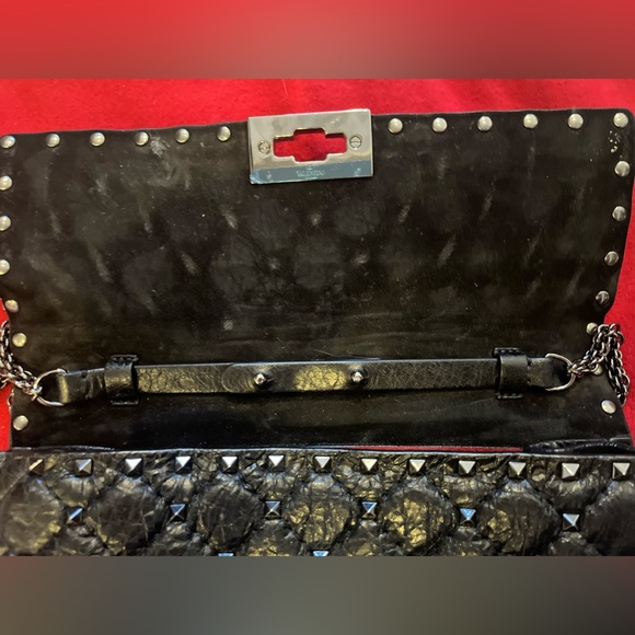 VALENTINO GARAVANI Rockstud Spike Quilted Calf Leather Shoulder Bag Black AUTH - Picture 13 of 13